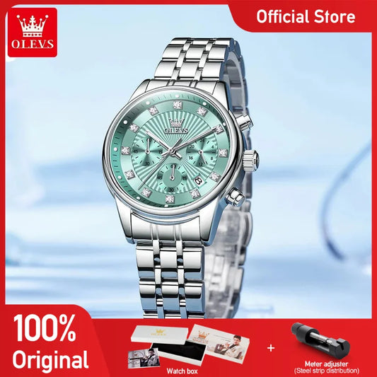 OLEVS 3669 Women Watch Luxury Multifunctional Chronograph Quartz Watch Waterproof Luminous Ladies Watch Box Gifts Bracelet Set