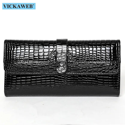 Free Gift Women Leather Wallet Long Ladies 3 Folders Clutch Money Bag Design Purse Fashion AE605-25 Black Wallet