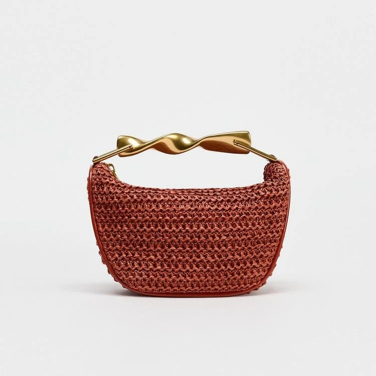 Summer Half-Moon Beach Straw Shoulder Bags Women's Straw Bucket Bag Purse Woven Straw Handbags Casual Tote Crossbody Bag RED