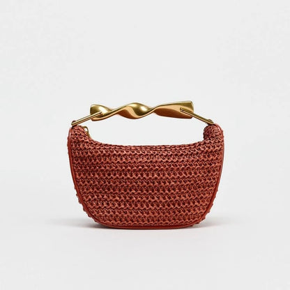 Summer Half-Moon Beach Straw Shoulder Bags Women's Straw Bucket Bag Purse Woven Straw Handbags Casual Tote Crossbody Bag RED