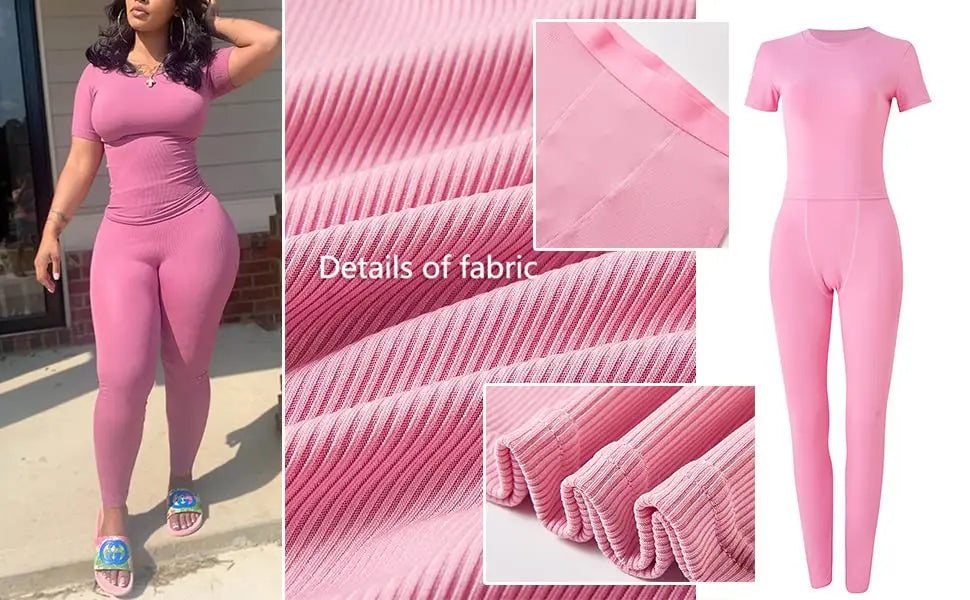 Lounge Wear Ribbed Casual 2 Piece Summer Shorts Set For Women Sleeve Top+Elastic Leggings Outfits