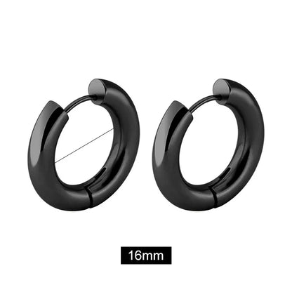 Men' s Earrings Stainless Steel Chunky Hoop Earrings For Man Round Circle Ear Hoops Punk Hip Hop Jewelry Couple Accessories KBE450-2-4