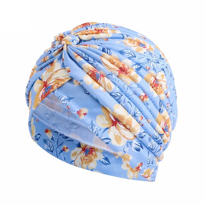New Women Print Flower Knot Cancer Ruffle Chemo Hat Beanie scarf Turban Head Wrap Knitted Cap Hair Loss Accessories