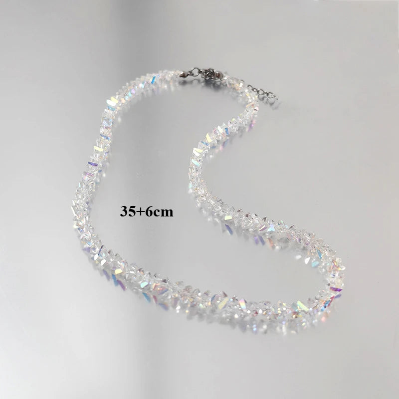 Shiny Transparent Crystal Irregular Beaded Bracelet for Women Korean Mulit-cut Pink Glass Chain on the Hand Jewelry Girls Gifts Transparent Long