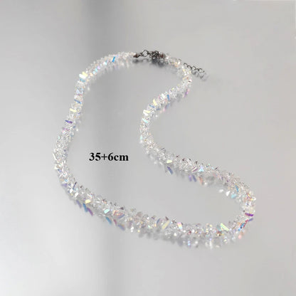 Shiny Transparent Crystal Irregular Beaded Bracelet for Women Korean Mulit-cut Pink Glass Chain on the Hand Jewelry Girls Gifts Transparent Long