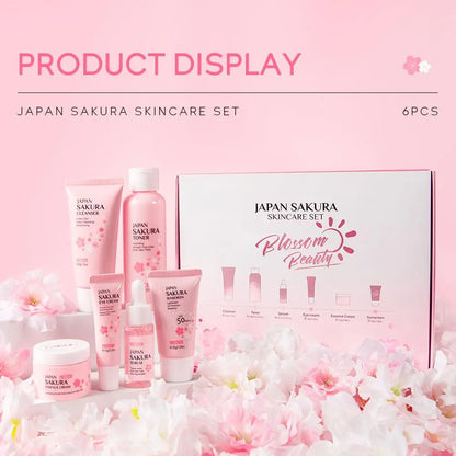 6pcs/Set Sakura Skin Care Sets Face Cream Serum Toner Facial Cleanser Sunscreen Eye Cream Face Skin Care Set Product Gift box Badiee Stylez