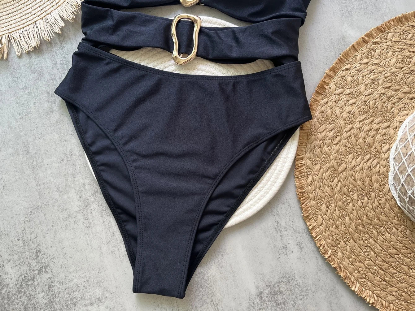 3 Colors Sexy Metal Rings Cut Out Women Swimwear One Piece Swimsuit Female Bandeau High Leg Cut Bather Bathing Suit Swim B022D