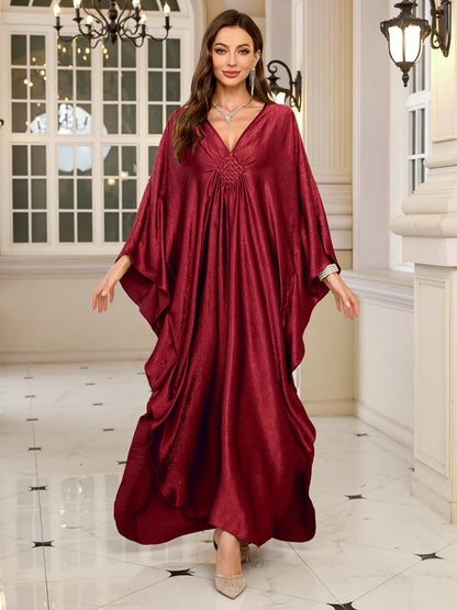Plus Size Kaftan Dresses for Women Sparkly Glitter Batwing Sleeve Kaftan Cover Up Beach Maxi Dress Loungewear DN0016-3 red One Size