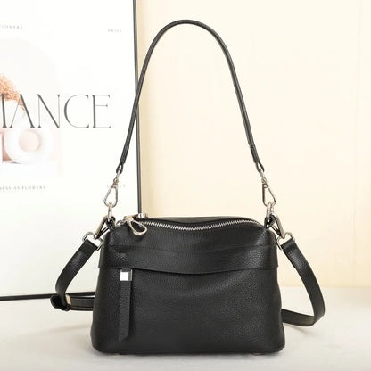 Head Layer Cowhide Leather Women's Shoulder Crossbody Bag Large Capacity Multi Compartment Handbag Casual Practical Armpit Bag Black 24X10X17CM