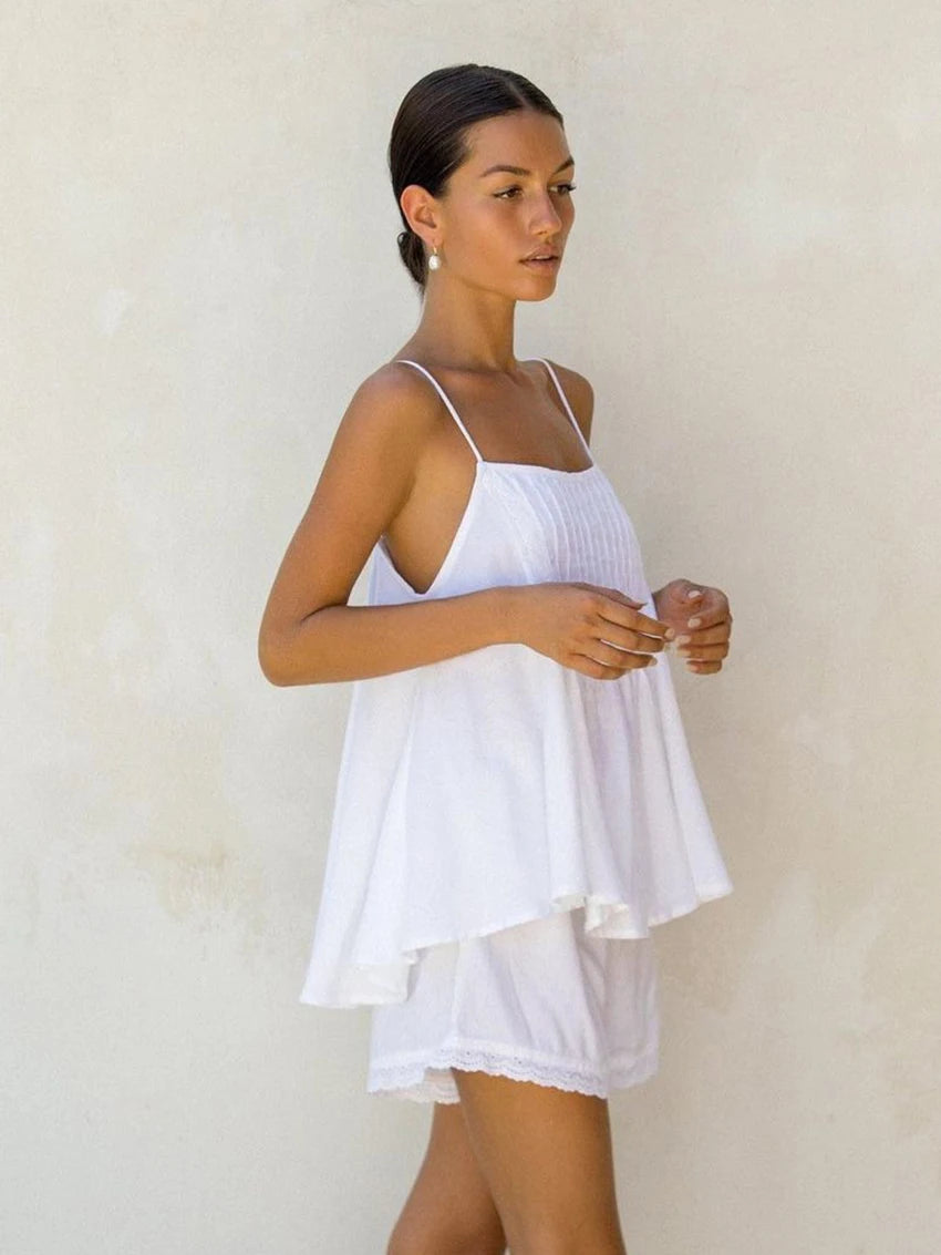 Marthaqiqi Cotton Women'S Nightwear Set Sexy Spaghetti Strap Sleepwear Tank Tops Nightie Backless Nightgowns Shorts Pajamas Suit