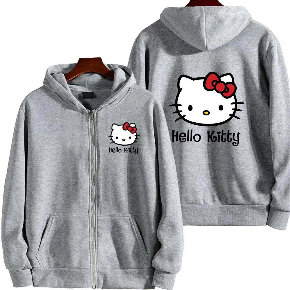 Women's Zipper Hoodie Autumn and Winter New Cute Kawaii Sanrio Hello Kitty Pattern Sweatshirt 2024 Streetwear Women's Clothing Sanrio Hoodie-075