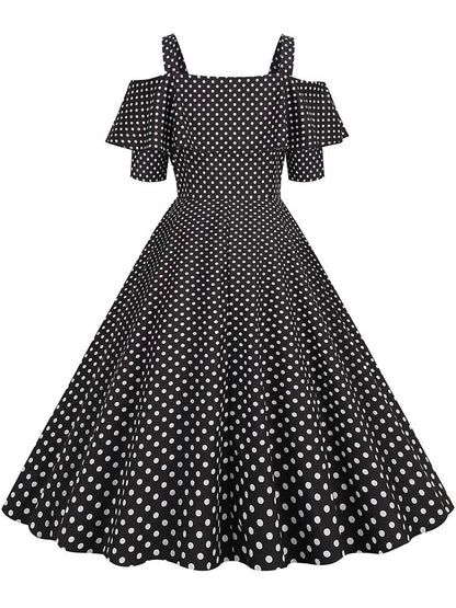 Off the Shoulder Elegant Vintage Party Dress Women Summer Polka Dot Ruffles A Line Midi Dresses Badiee Stylez