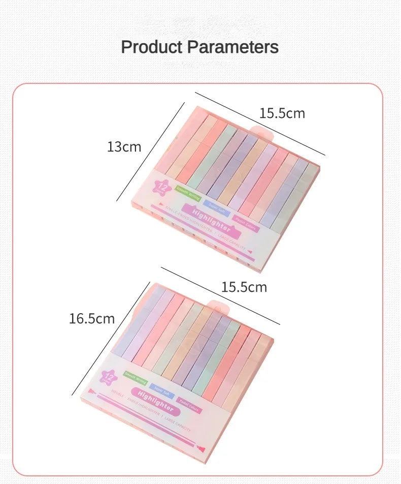 12 Pcs/Set Double Tip Highlighter Pens Kawaii Manga Markers Midliner Pastel Gel Set Stationery Journal School office Supplies Badiee Stylez