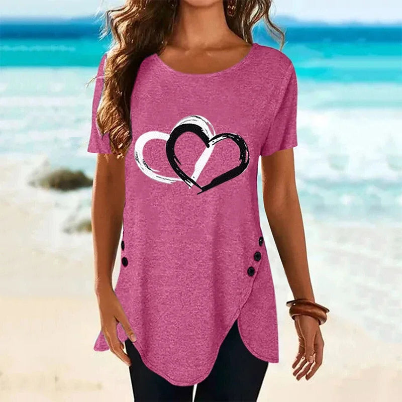 Women's Short-sleeve Heart Printed T-shirt Summer Casual Loose Long Top Tee Shirt Clothing Fashion T Shirt Streewear Oversized
