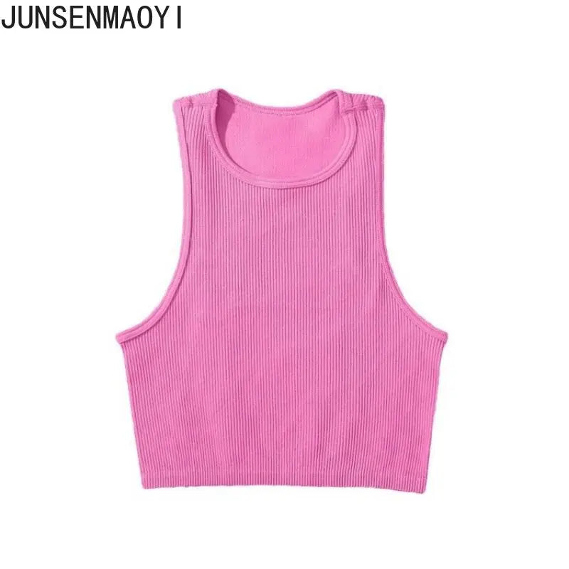 DIY Print Customize Sleeveless Vest Women's Summer High Waist Short Crop Top Fitness Running Yoga Clothes Slim Fast Dry Clothes Rose powder