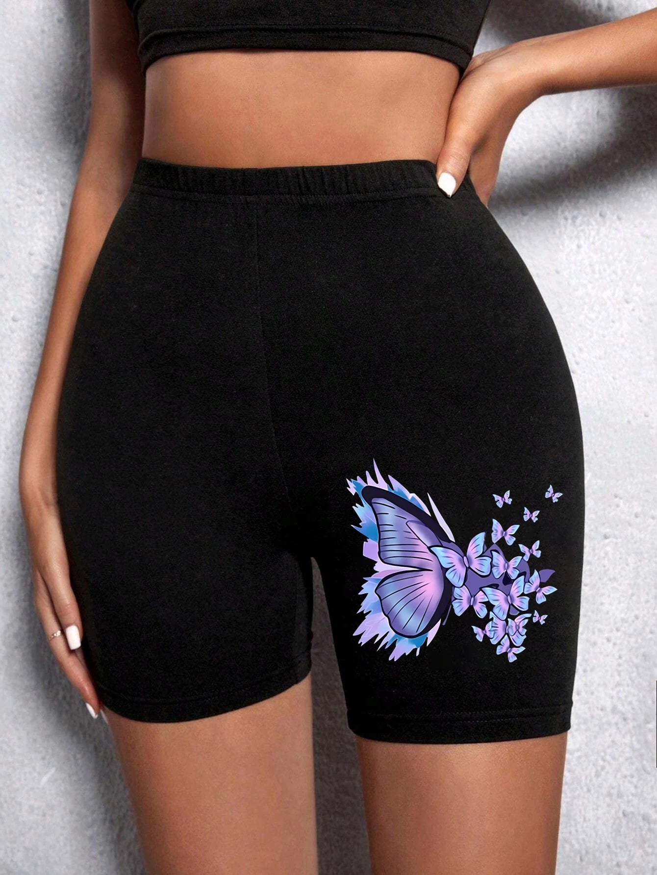 Casual Women Fitness Short Pantsbeautiful Dreamy Purple Butterfly Prints Leggings Short High Elastic Soft Thin Female Sportswear
