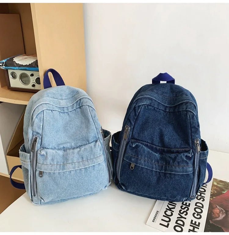 Large Capacity Denim Backpack Custom Embroidered Name Boys Girls Travel Backpack Personalized Daily Rucksack with Any Names