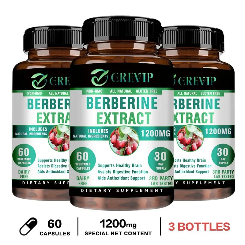 Berberine Extract - Supports Digestive System, Antioxidant, Enhances Cognitive Processes 60 Capsule-3bottles
