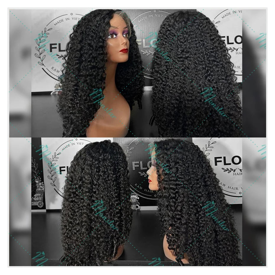 300% Density Burmese Curly Human Hair Wigs 13x4 13x6 HD Full Lace Frontal Wig 100% Human Hair Wigs with Spiral End Natural Black Badiee Stylez