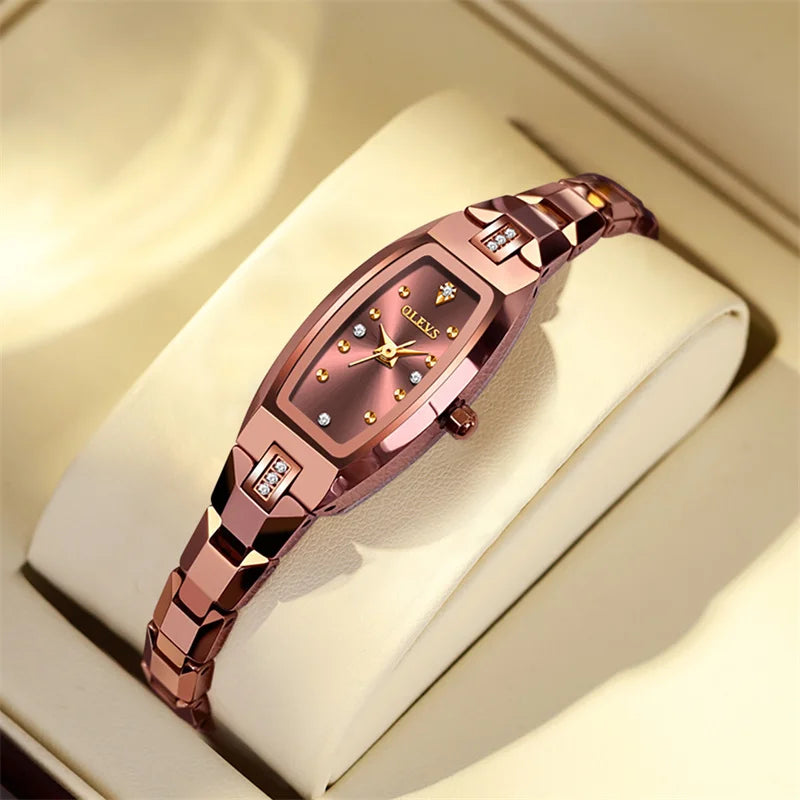 OLEVS Gold Tungsten Steel Women Watches Ultra-thin Luxury Fashion Ladies Waterproof Quartz Watch Relogio Feminino Reloj 2025 Rose