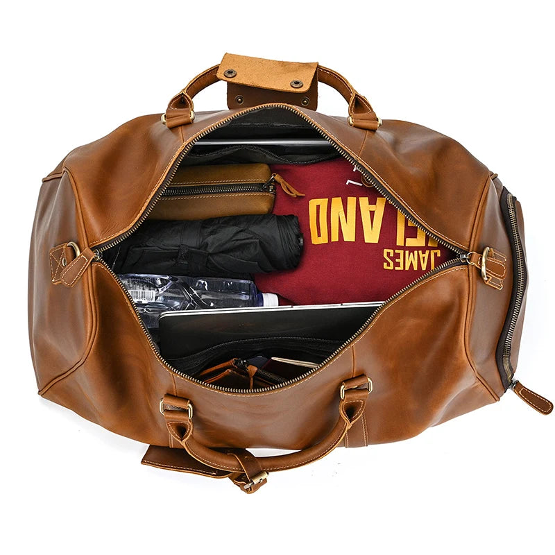 Luxury Genuine Leather Men Women Travel Bag Cow Leather Carry On Luggage Bag Travel Shoulder Bag Male Female Weekend Duffle Bag
