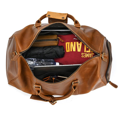 Luxury Genuine Leather Men Women Travel Bag Cow Leather Carry On Luggage Bag Travel Shoulder Bag Male Female Weekend Duffle Bag