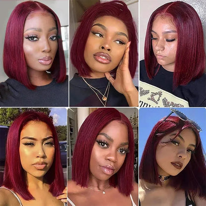 99J Burgundy Straight 13x4 Lace Frontal Bob Wigs Brazilian 100% Human Hair For Women WineRed Lace Front Human Hair Wig Short Bob Badiee Stylez