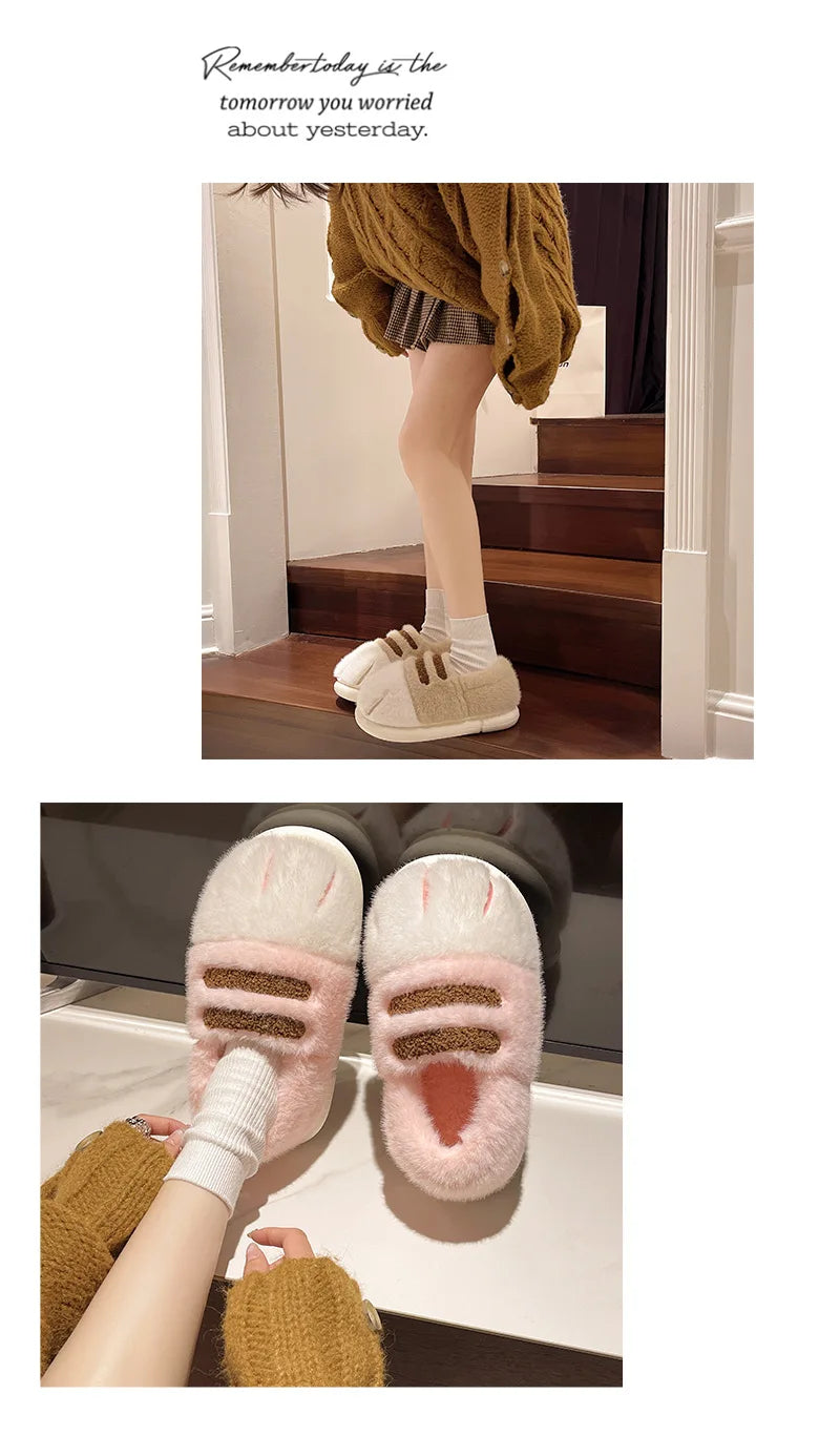 New Adorable Kitty Claw Slippers Women's Home Shoes Non Slip Furry Mules Female Fashion Warm Fluffy Slides Outdoor Cat Slippers Badiee Stylez
