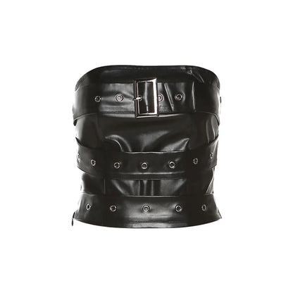 Sylcue Classic Retro Matte Black Mysterious Sexy All-Match Personality Fashionable Summer Travel Cool Women Belt Chest Wrap Vest black