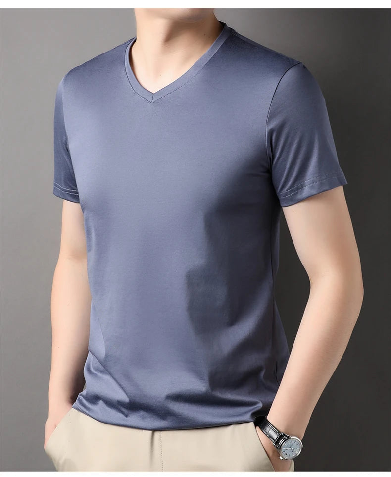 Top Grade 1.7% Mulberry Silk New Brand Tops Round Neck t Shirts For Men 2025 Summer Short Sleeve Casual Fashion Mens Clothing