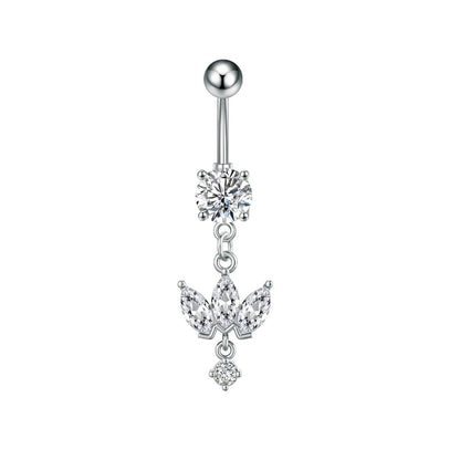 Zircon Crystal Belly Button Ring Dangle Wing Piercing Nombril Ombligo Surgical Steel Barbell Heart Round Navel Stud Body Jewelry 3213-SR