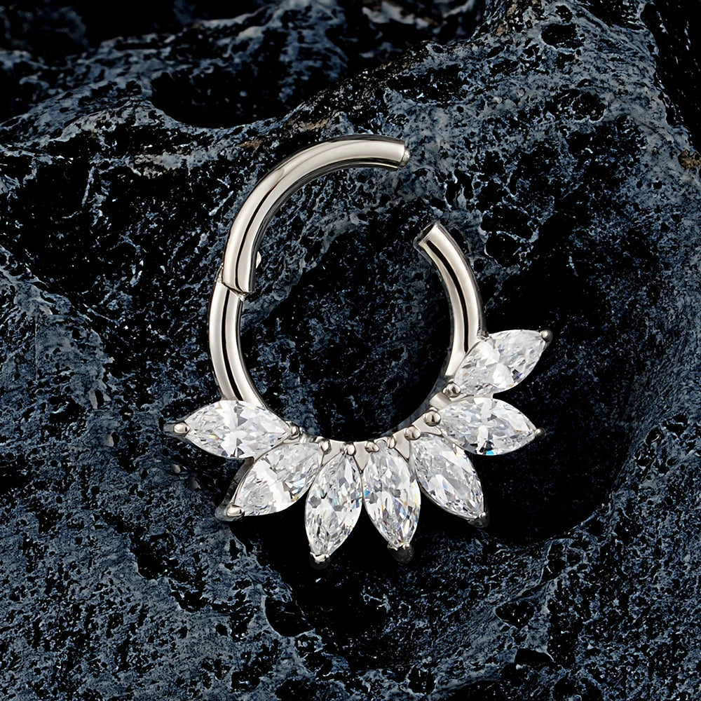Right Grand 16G Marquise CZ Hinged Segment Hoop Nose Ring ASTM F136 Titanium Septum Piercing Cartilage Daith Hoop Earring