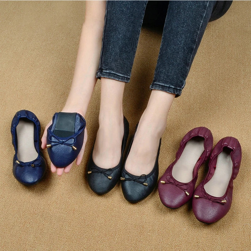 Women's Metallic Ballet Shoes, Casual Soft Sole Flat Shoes, Lightweight & Comfortable Slip On Shoes