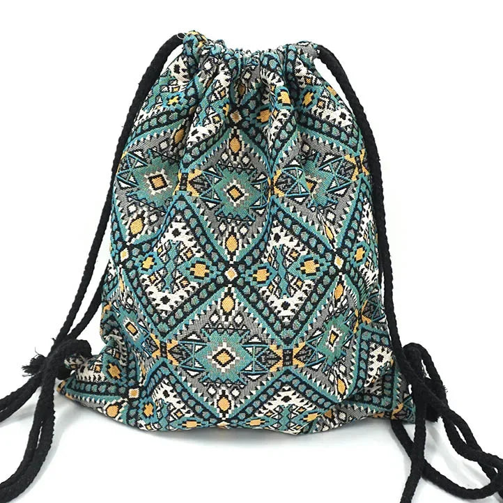 2025 Women Fabric Backpack Female Gypsy Bohemian Boho Chic Aztec Ibiza Tribal Ethnic Cottage Soft Brown Drawstring Rucksack Bags No 21