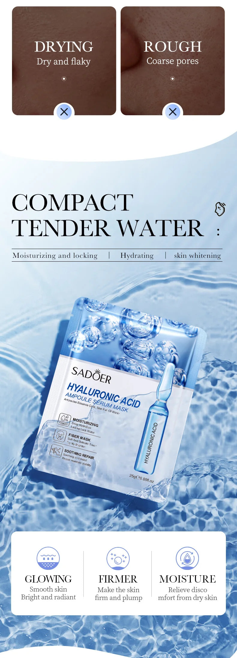 12pcs Hyaluronic Acid Hydrating Facial Mask Sheet Masks For Face Hydrating Shrinking Pores Moisturizing Face Masks Skin Care