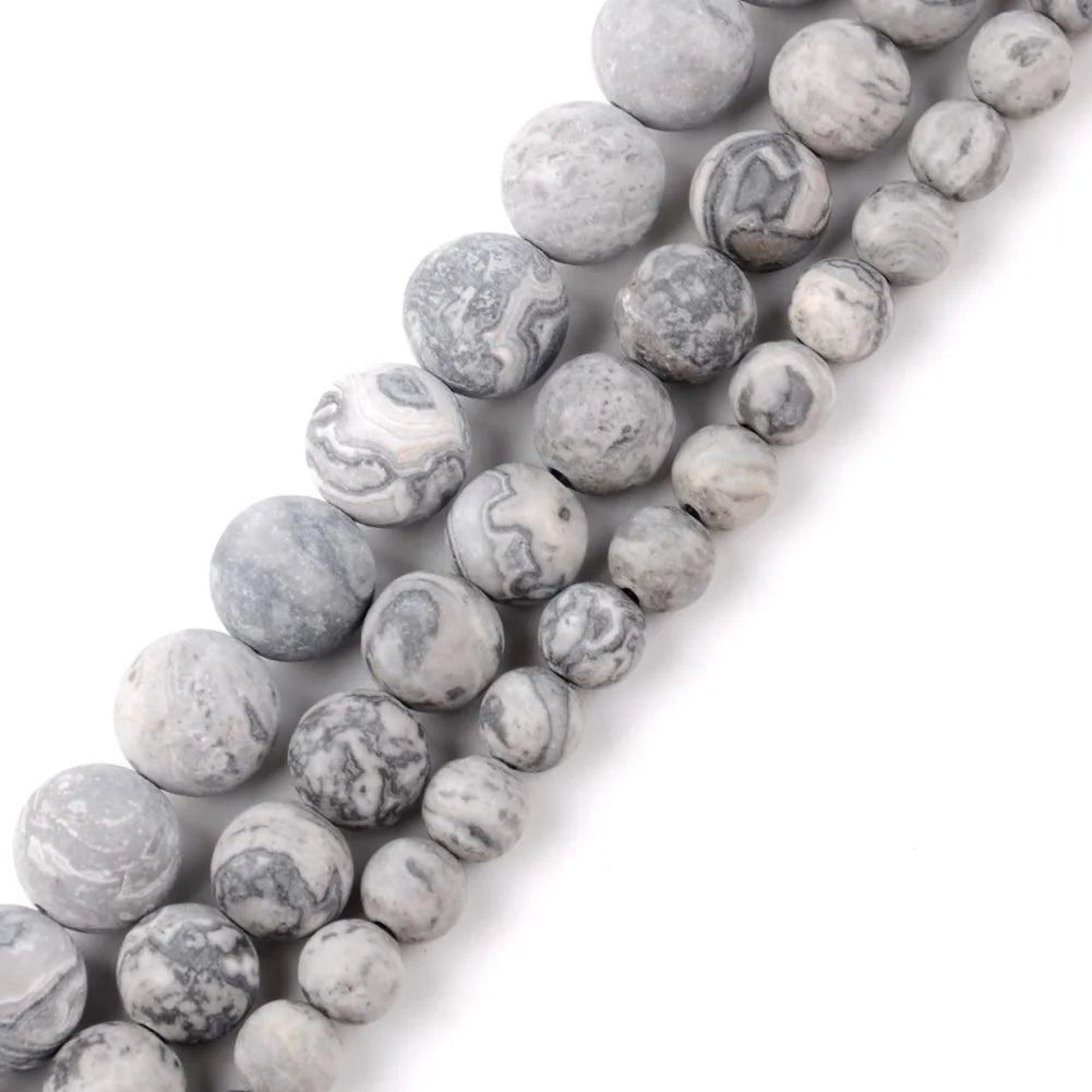 Natural Dull Polished Wood Jaspers Stone Spacer Beads For Jewelry Making DIY Necklace Bracelet 4mm-12mm Matte Round Beads 15" Map Jaspers