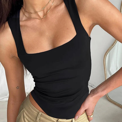 Darlingaga Casual Square Neck Fitness Summer Bodysuit Women Sleeveless Solid Basic One Piece Bodies Sporty Sexy Rompers Outfits