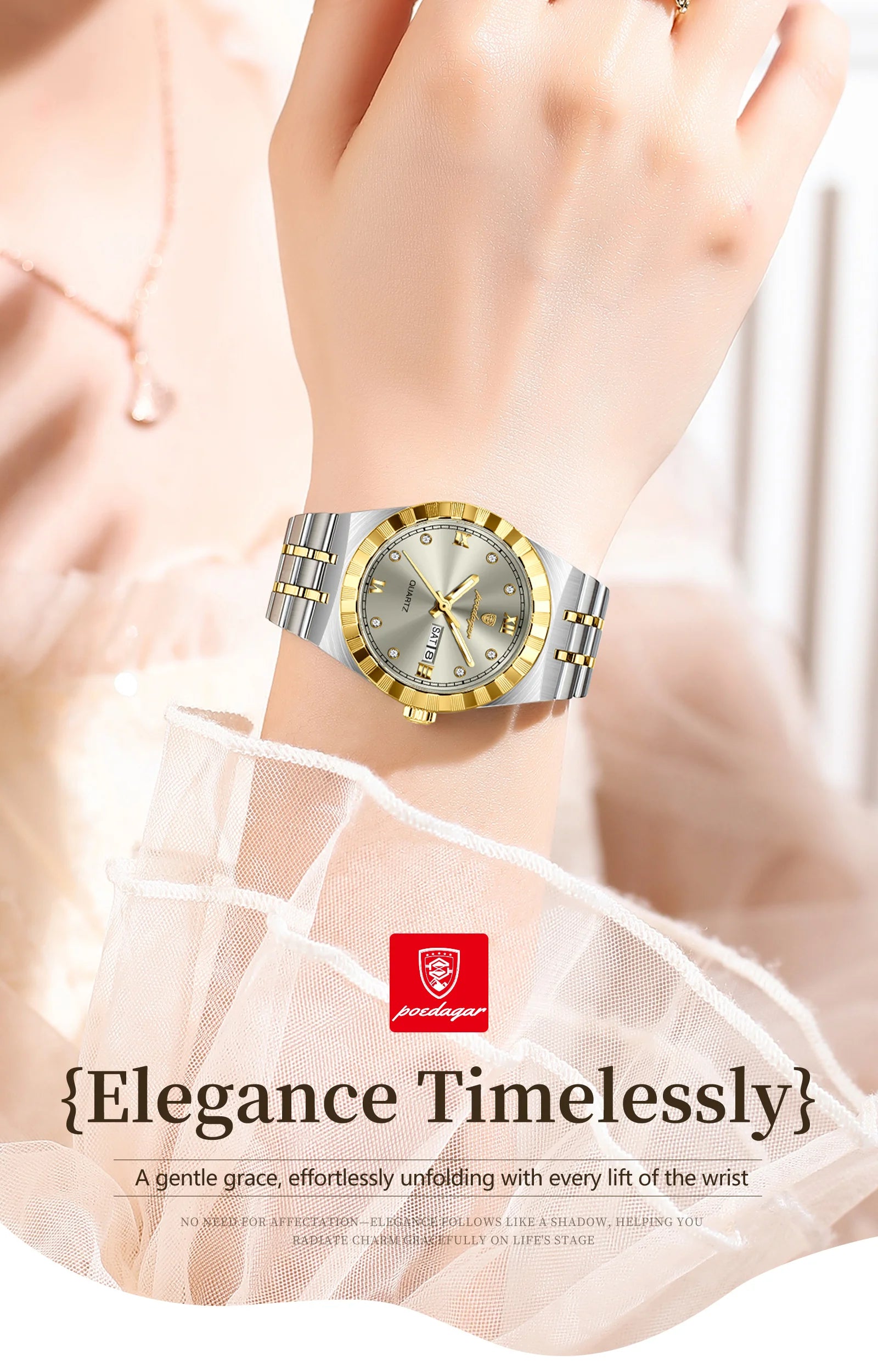 POEDAGAR Luxury Original Ladies Watch Luminous Waterproof Week Date Woman Wristwatch Stainless Steel Women Quartz Watches Female