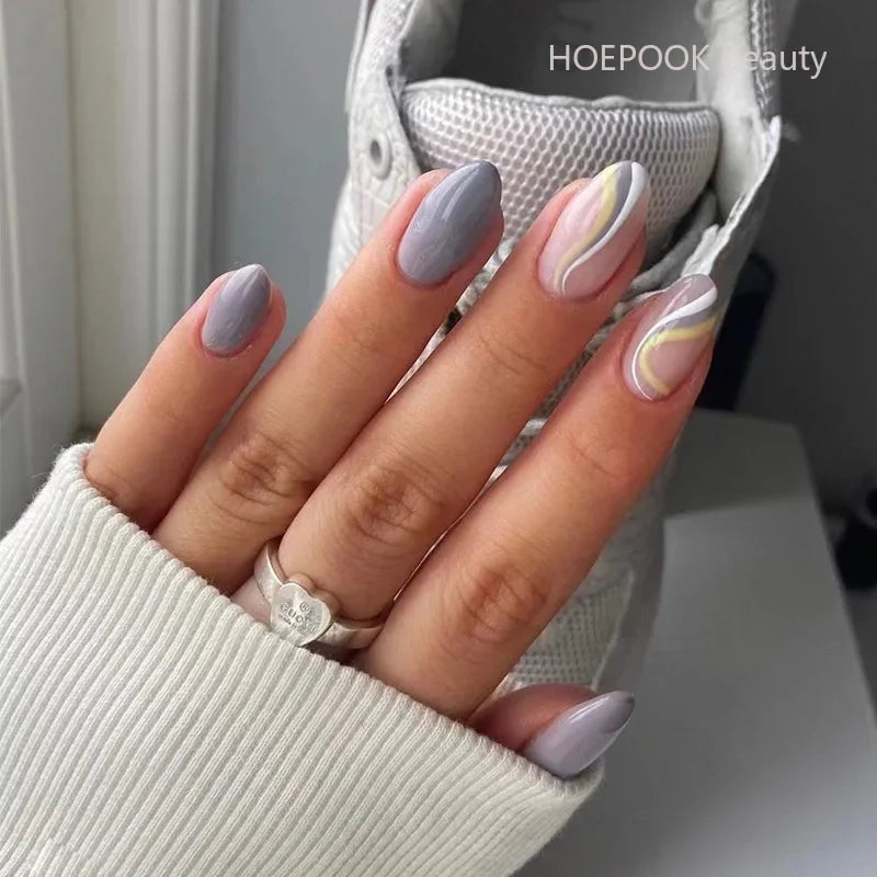 24pcs Nude French Fake Nails White Edge Almond False Nails Art Full Coverage Removable Waterproof Artificial Press on Nail JP2036