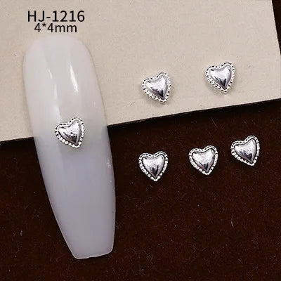 20PCS 3D Glossy Gold Silver Metallic Love Heart Various Crook Frame Solid Alloy Nail Art Rhinestones Decorations Manicure Charms HJ-1216