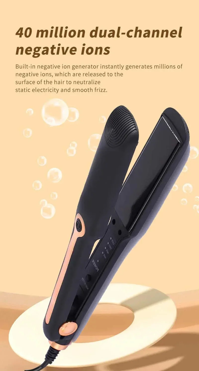 Tinsol 2-in-1 Hair Straightener Curling Iron Ceramic Plate Negative Ion Wide Plate Temperature Adjustable Hair Straightener