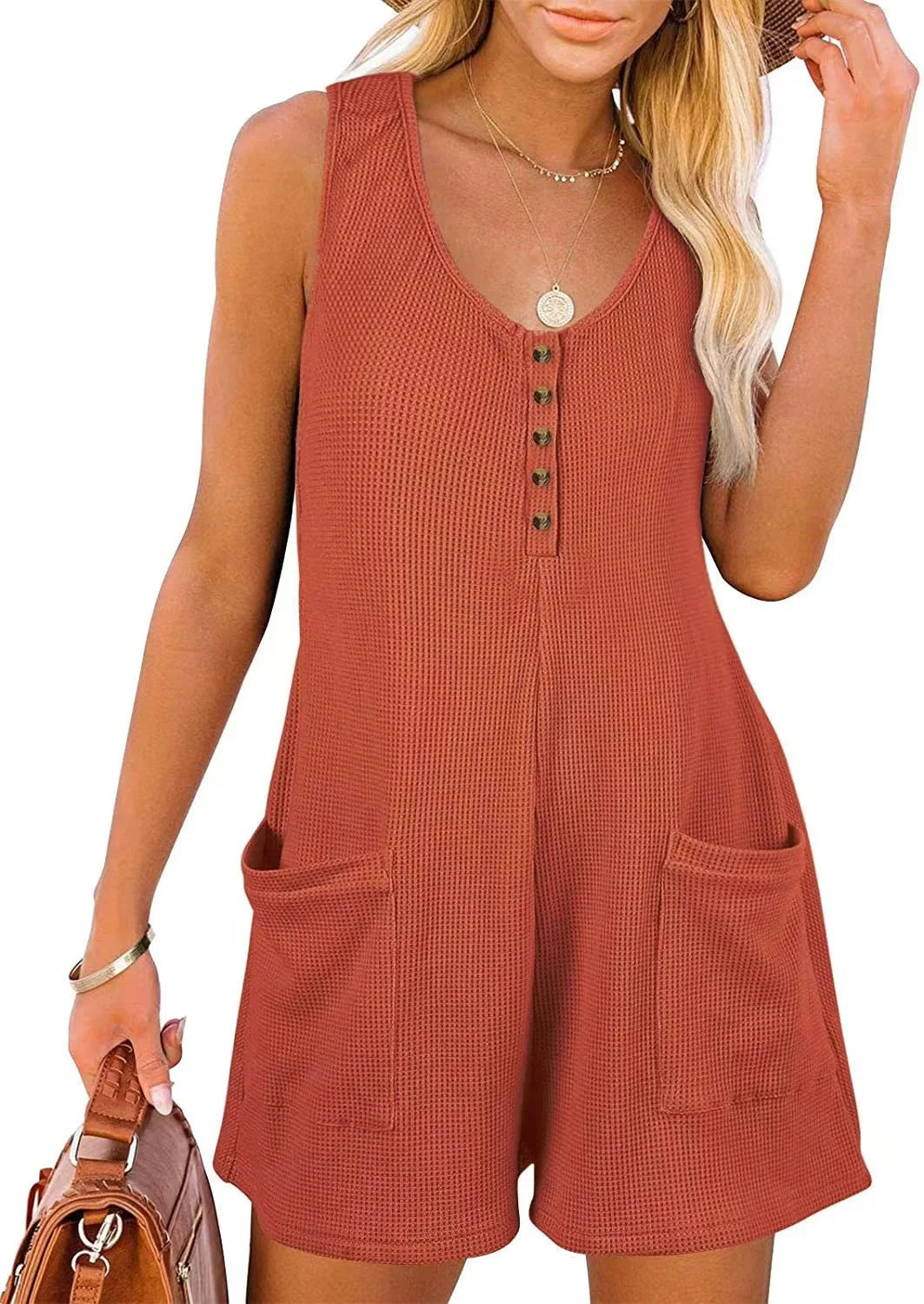 Women Loose Overalls Boho Solid Color V Collar  Pocket Sleeveless Rompers Summer Casual Clothes Short Jumpsuit Badiee Stylez