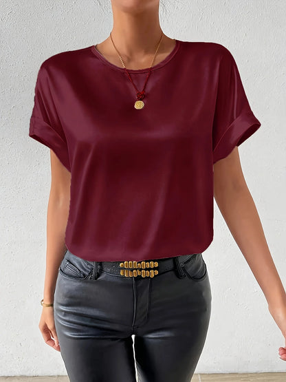 Women's plus size shirt summer chic elegant shirt casual women's fashionable shirt Wine red