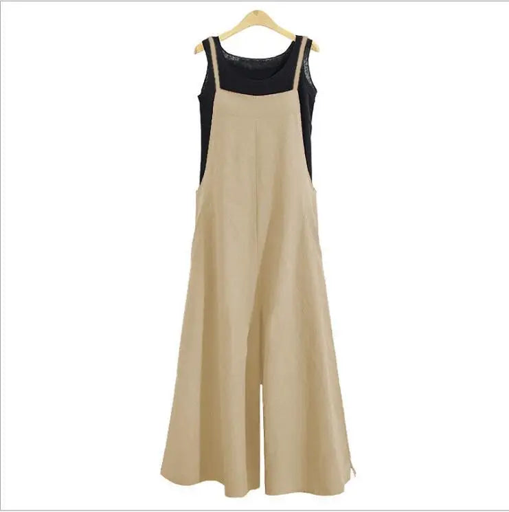 Women Straps Jumpsuit Summer Solid Color Wide Leg Pants Dungaree Bib Overalls Casual Loose Sleeveless Cotton Linen Jumpsuits 5Xl Badiee Stylez