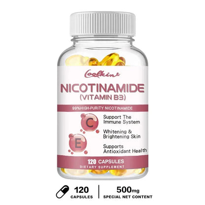 Niacinamide Whitening Capsules - with Vitamin B3, Supports Skin and Immune Health, Reduces Wrinkles and Fights Aging, Non-GMO 120 Capsules