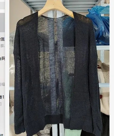 Knitted Cardigan for Women Summer Oversized Knit Loose Coat Sweater Korean Top Solid Cropped Cardigan Y2k Sweater Beach Blouses D One Size