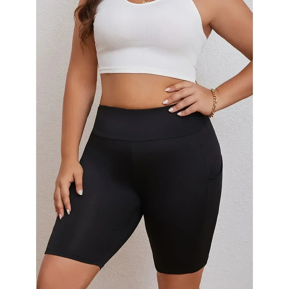 Fashion High Waisted Black Pocket Swim Shorts Women's Plus Size S-5XL Show Off Your Fashion Taste with Minimalist Beauty
