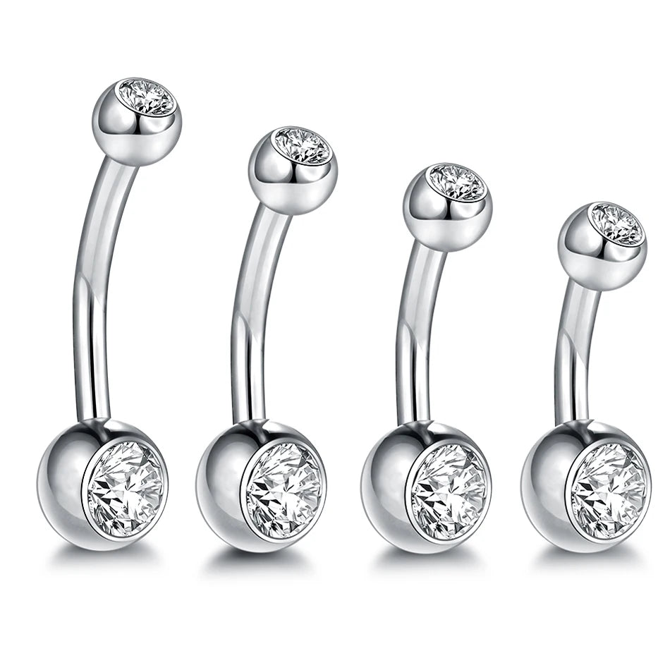 10pcs/lot Titanium CZ Crystal Belly Button Ring Navel Bar Piercing 6/8/10/12mm Belly Nombril Piercing Sexy Jewelry for Women 14G Badiee Stylez