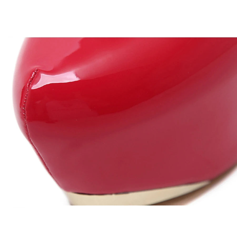 Super High Heels 16cm Red Wedding Women Shoes Black Metal Platform Sexy Patent Leather Round Toe Female Pumps Party 2025 Autumn