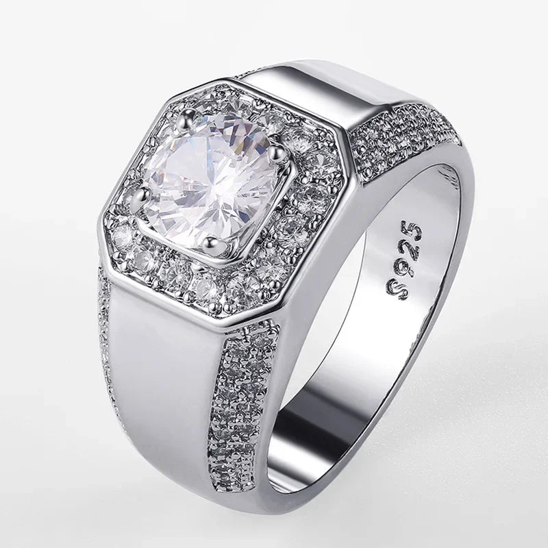 Luxury 925 Sterling Silver Men AAA Crystal Zircon Stone Wedding Ring Brilliant Noble Engagement Engage Party Plata Rings Stamp 11
